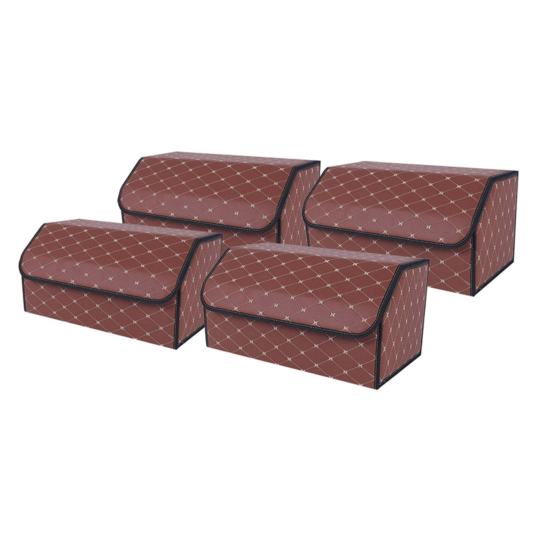 Soga 4 X Leather Car Boot Collapsible Foldable Trunk Cargo Organizer Portable Storage Box Coffee/Gold Stitch Large