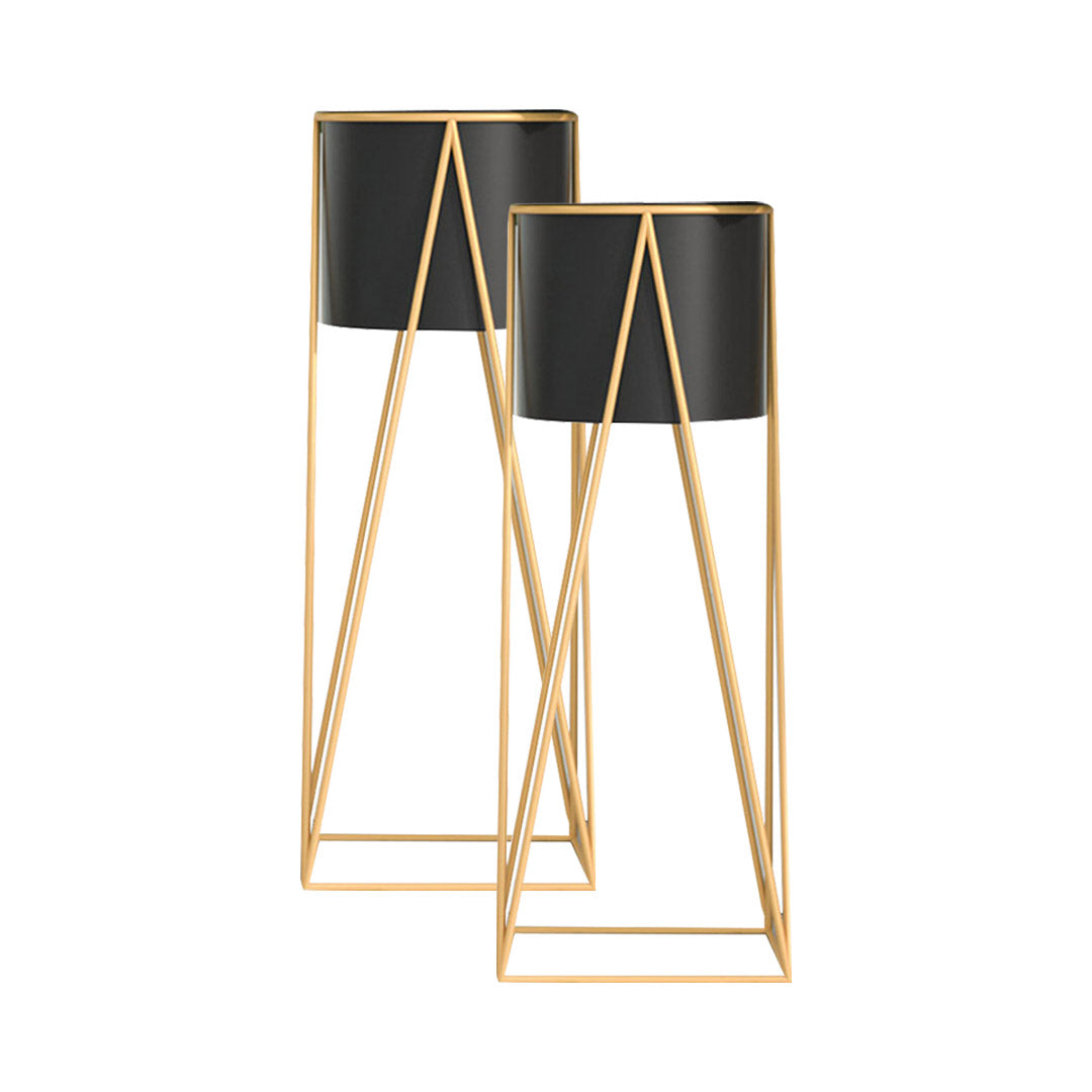 Soga 2 X 50cm Gold Metal Plant Stand With Black Flower Pot Holder Corner Shelving Rack Indoor Display