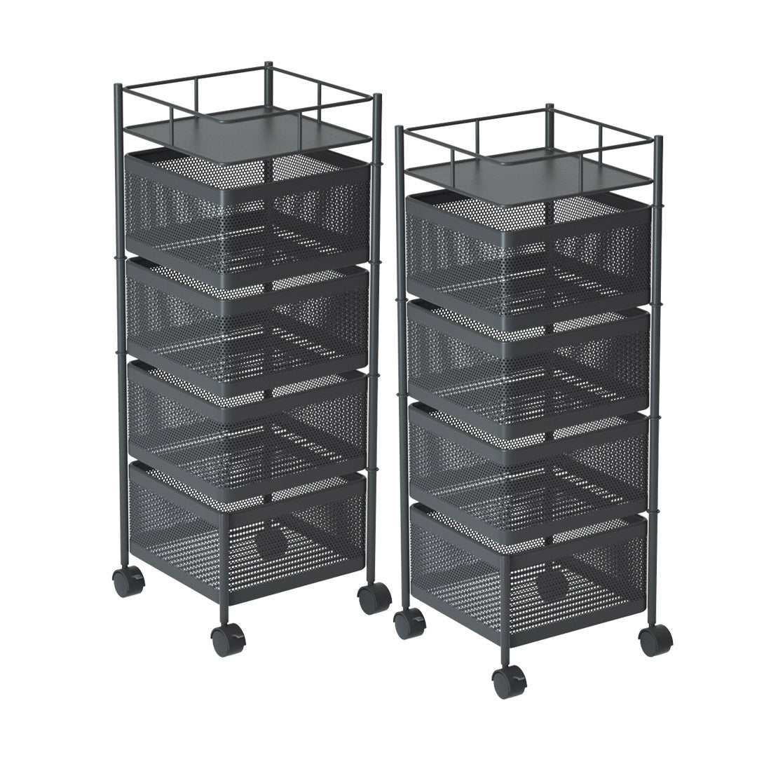 Soga 2 X 4 Tier Steel Square Rotating Kitchen Cart Multi Functional Shelves Portable Storage Organizer With Wheels