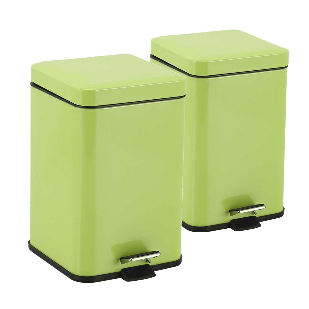 Soga 2 X 6 L Foot Pedal Stainless Steel Rubbish Recycling Garbage Waste Trash Bin Square Green