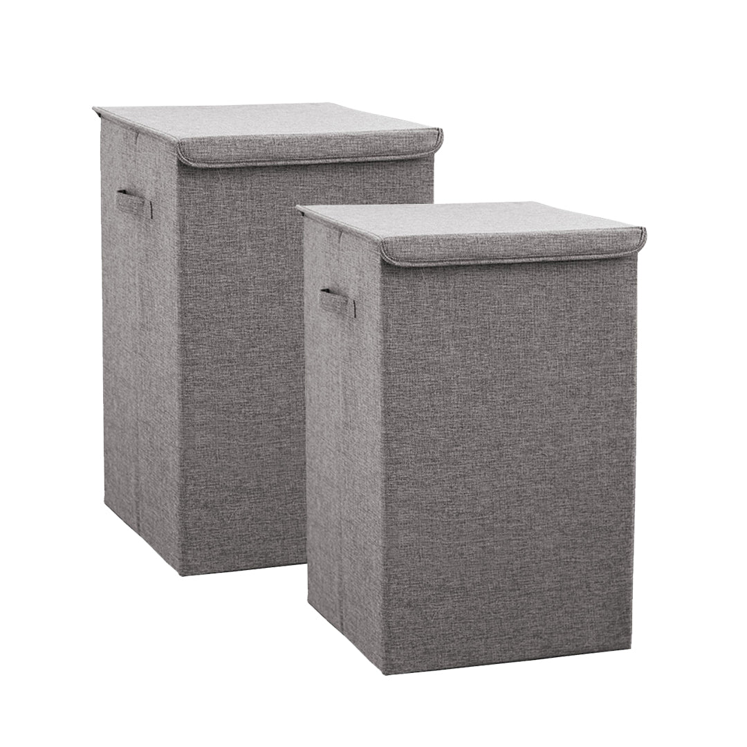 2X  Grey Medium Collapsible Laundry Hamper Storage Box Foldable Canvas Basket Home Organiser Decor