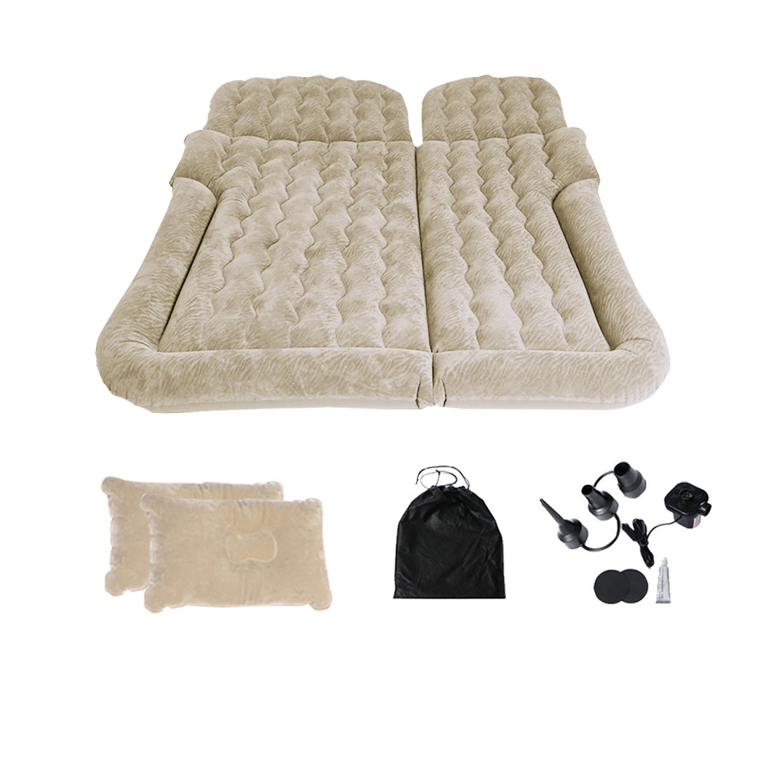 Beige Inflatable Car Boot Mattress Portable Camping Air Bed Travel Sleeping Essentials