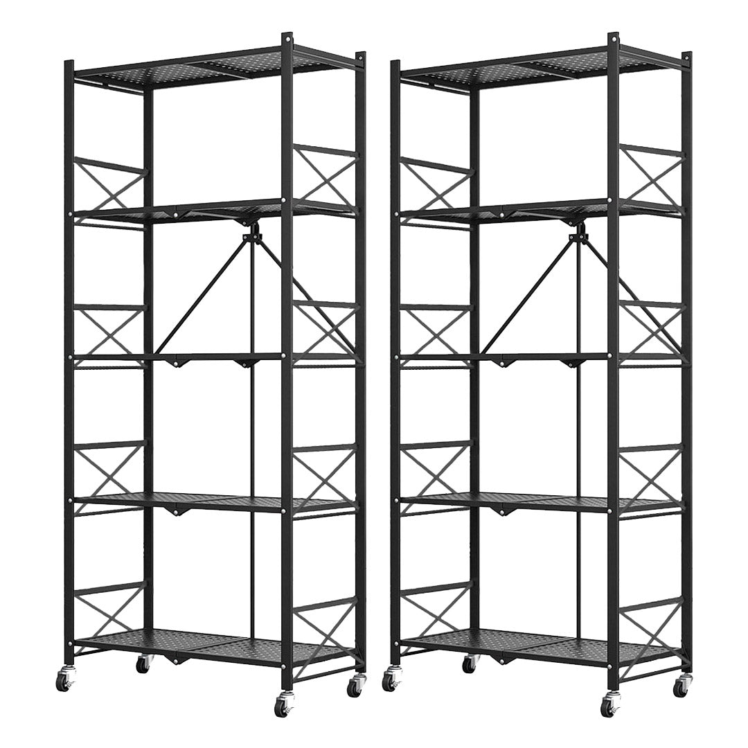 Soga 2 X 5 Tier Steel Black Foldable Display Stand Multi Functional Shelves Portable Storage Organizer With Wheels