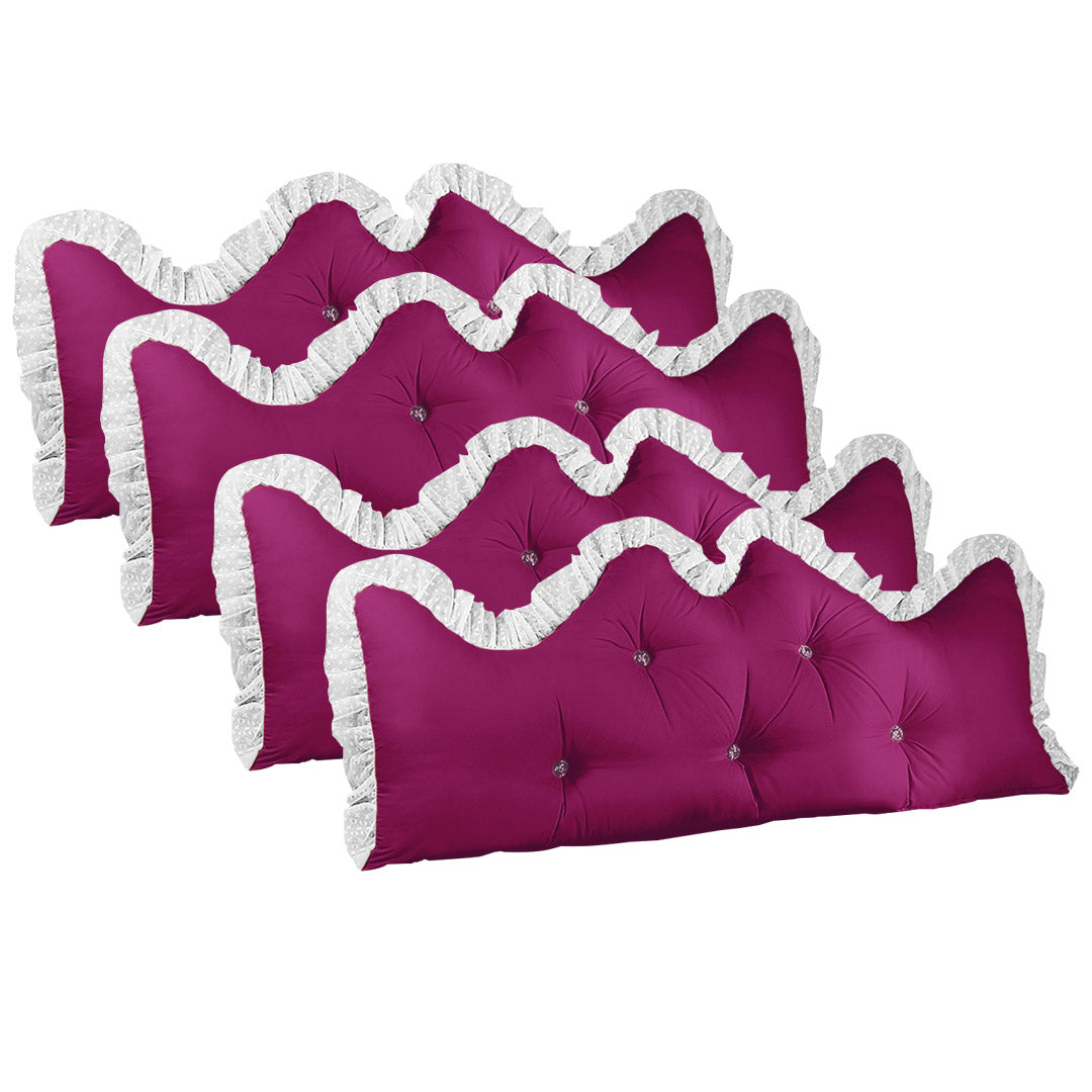 Soga 4 X 120cm Burgundy Princess Bed Pillow Headboard Backrest Bedside Tatami Sofa Cushion With Ruffle Lace Home Decor