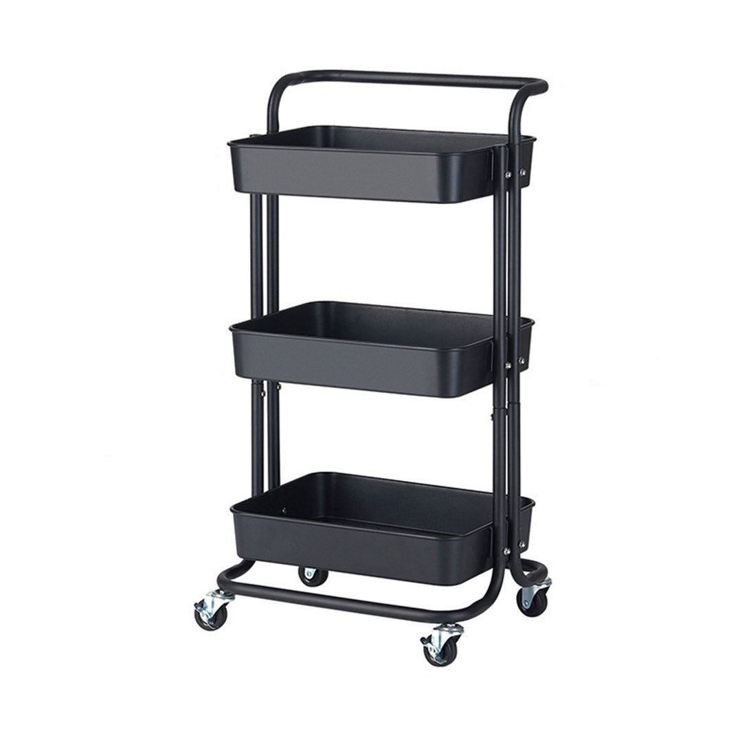 Soga 3 Tier Steel Black Movable Kitchen Cart Multi Functional Shelves Portable Storage Organizer With Wheels