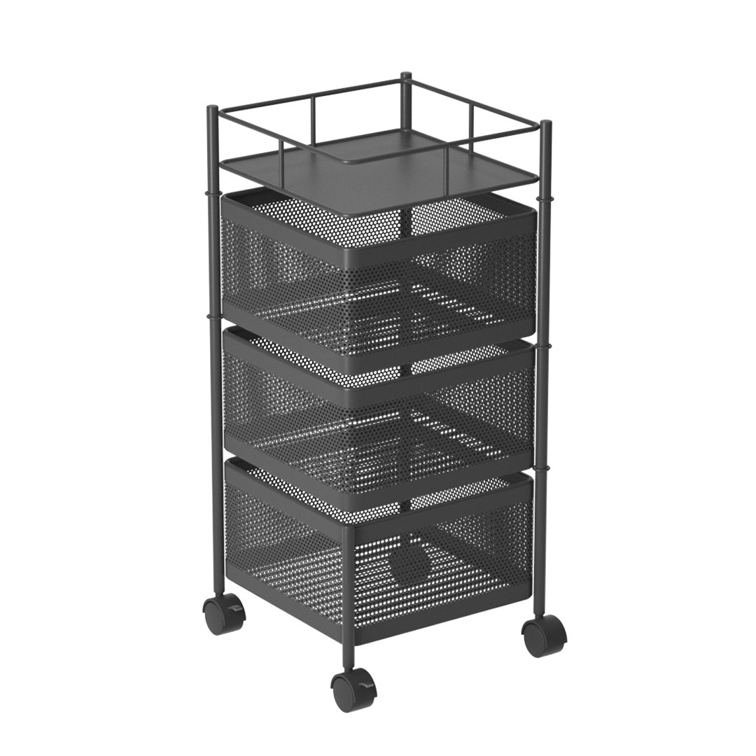 Soga 3 Tier Steel Square Rotating Kitchen Cart Multi Functional Shelves Portable Storage Organizer With Wheels