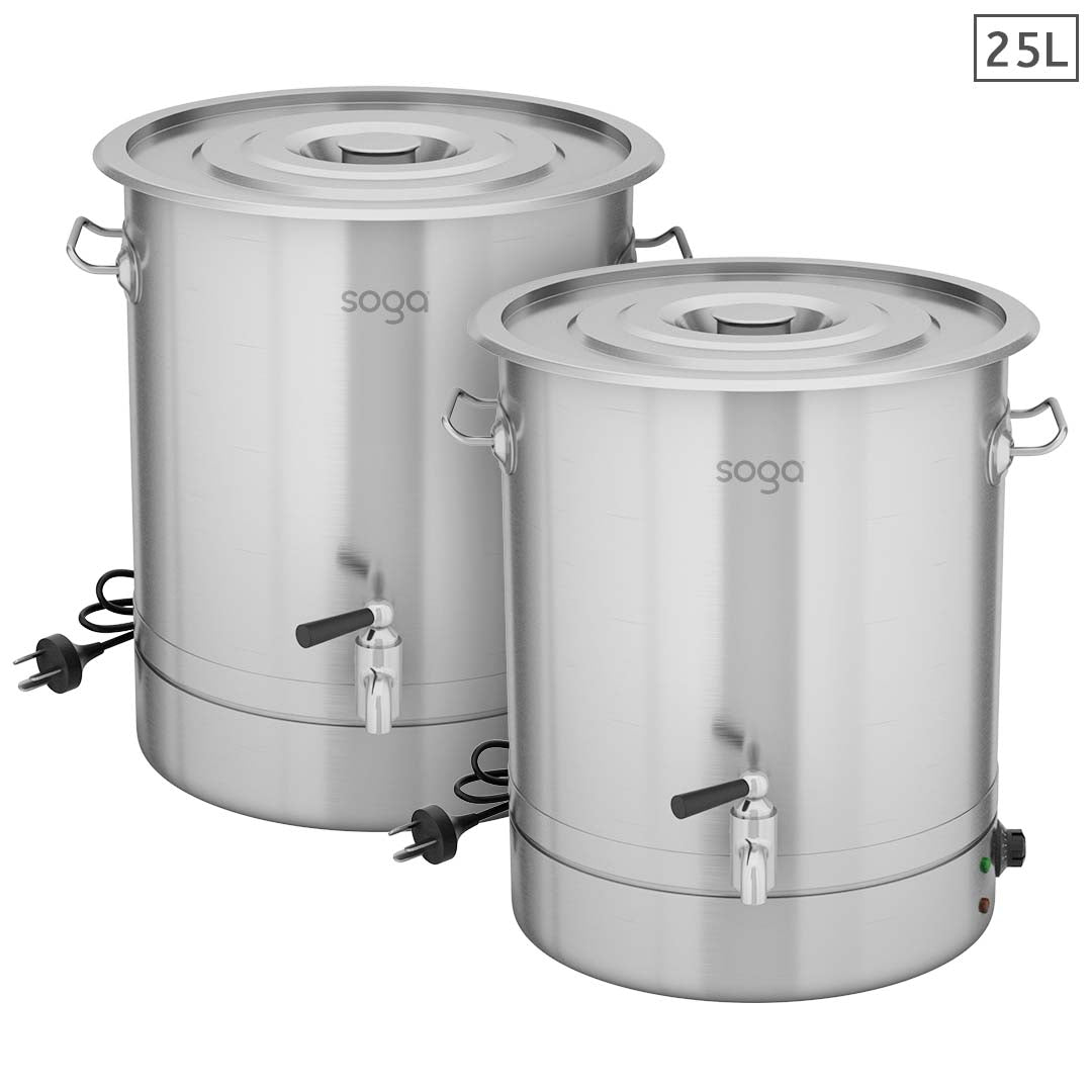 Soga 2 X 25 L Stainless Steel Urn Commercial Water Boiler 2200 W