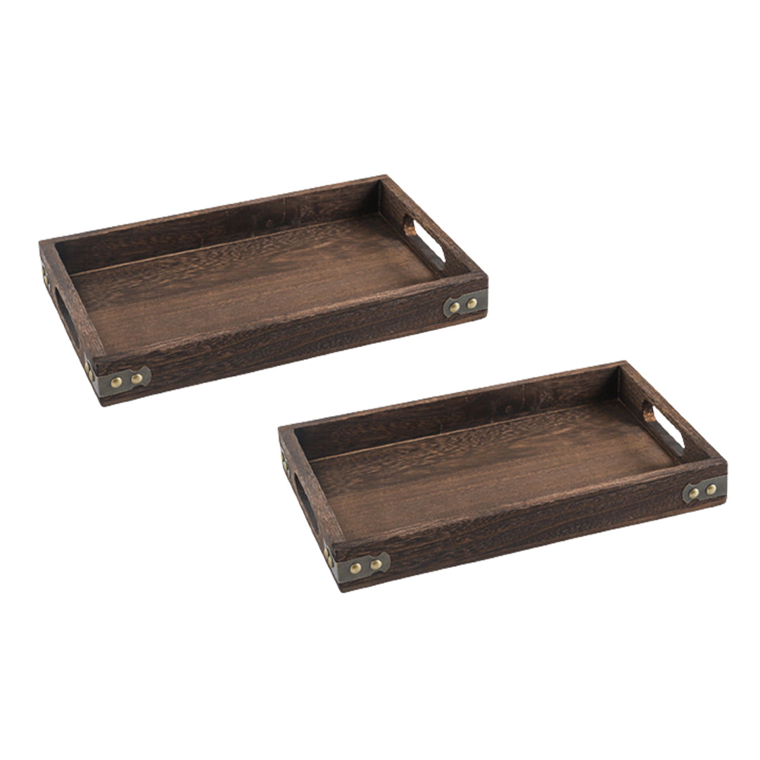 Soga 2 X Large Walnut Rectangle Wooden Tray Breakfast Dinner Serving Board Tea Set Holder Kitchen Home Decor