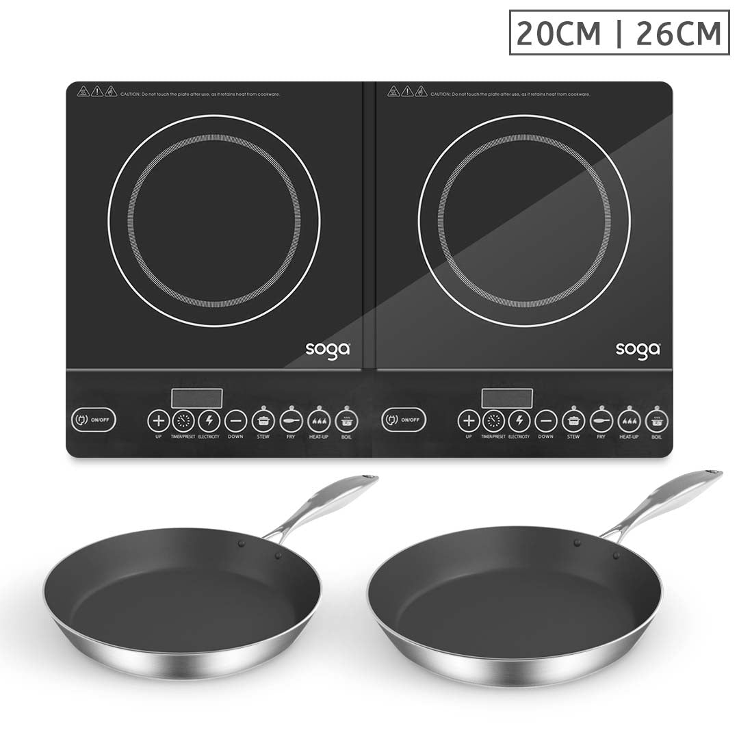 Soga Dual Burners Cooktop Stove With 20cm And 26cm Induction Frying Pan Skillet