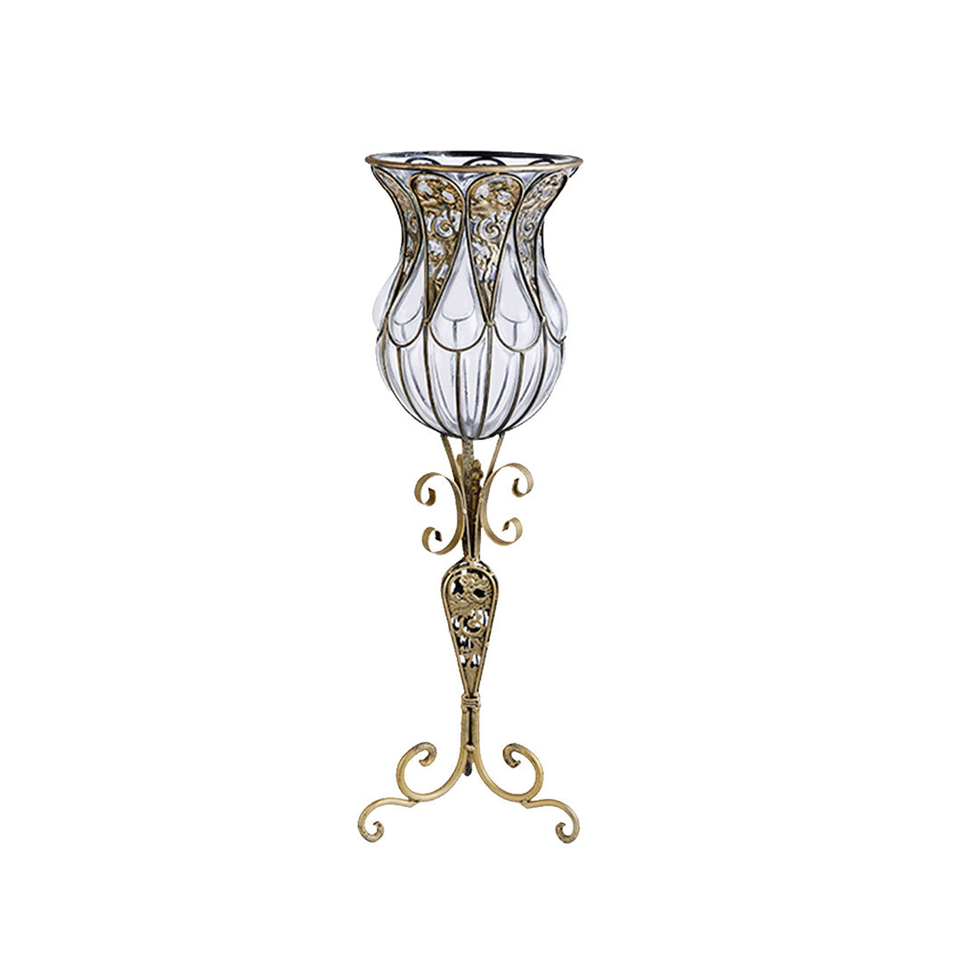 Soga 85cm European Clear Glass Floor Home Decor Flower Vase With Tall Metal Stand