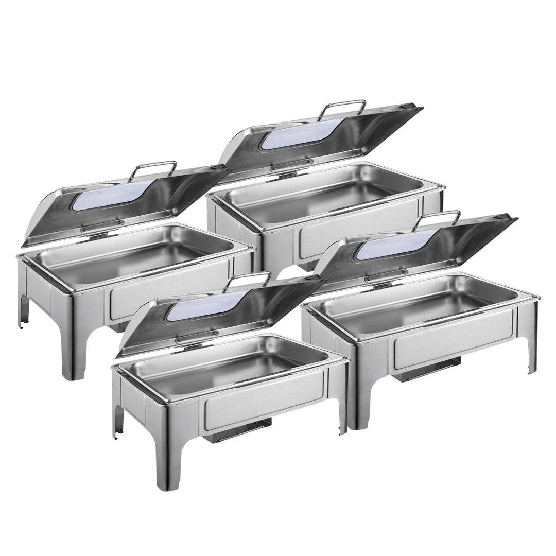 Soga 4 X 9 L Rectangular Stainless Steel Soup Warmer Roll Top Chafer Chafing Dish Set With Glass Visual Window Lid