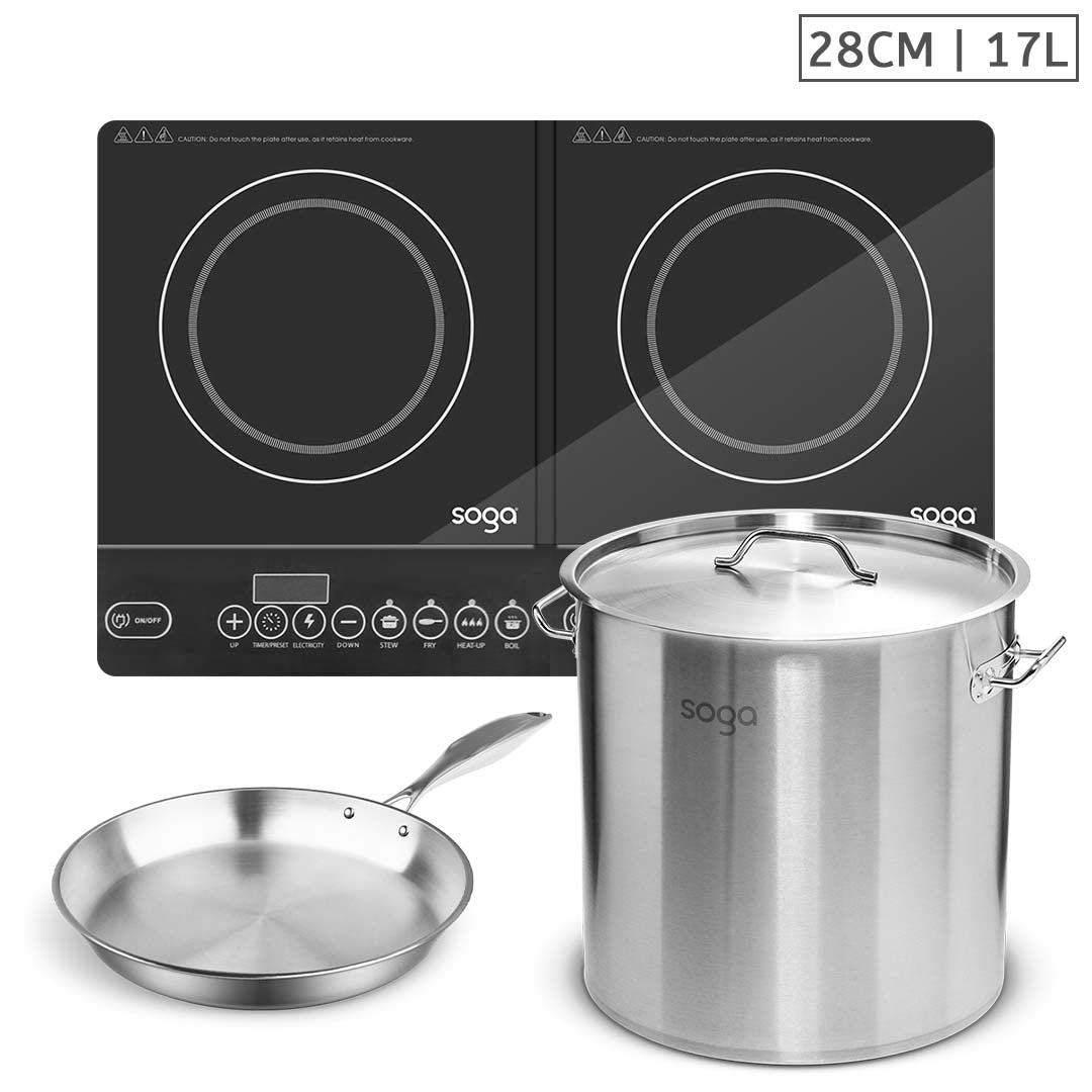 Soga Dual Burners Cooktop Stove, 17 L Stainless Steel Stockpot And 28cm Induction Fry Pan