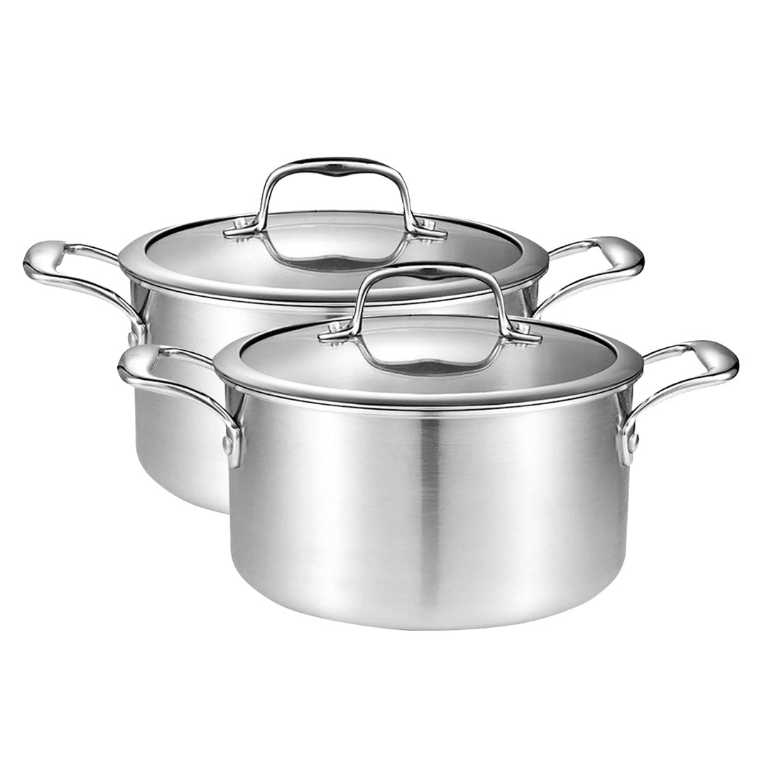 Soga 2 X 20cm Stainless Steel Soup Pot Stock Cooking Stockpot Heavy Duty Thick Bottom With Glass Lid