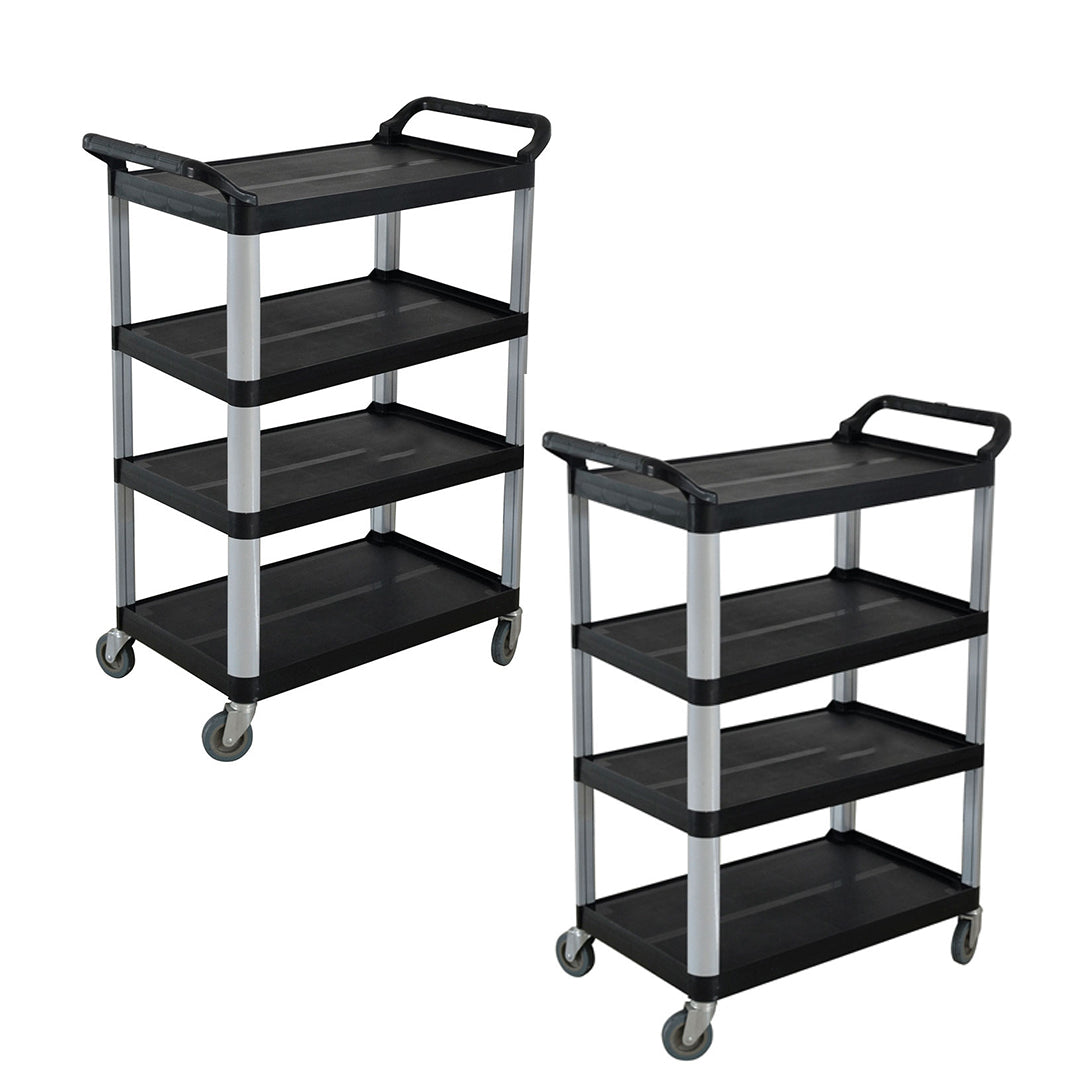 2X 4 Tier Food Trolley Portable Kitchen Cart Multifunctional Big Utility Service with wheels 950x500x1270mm Black