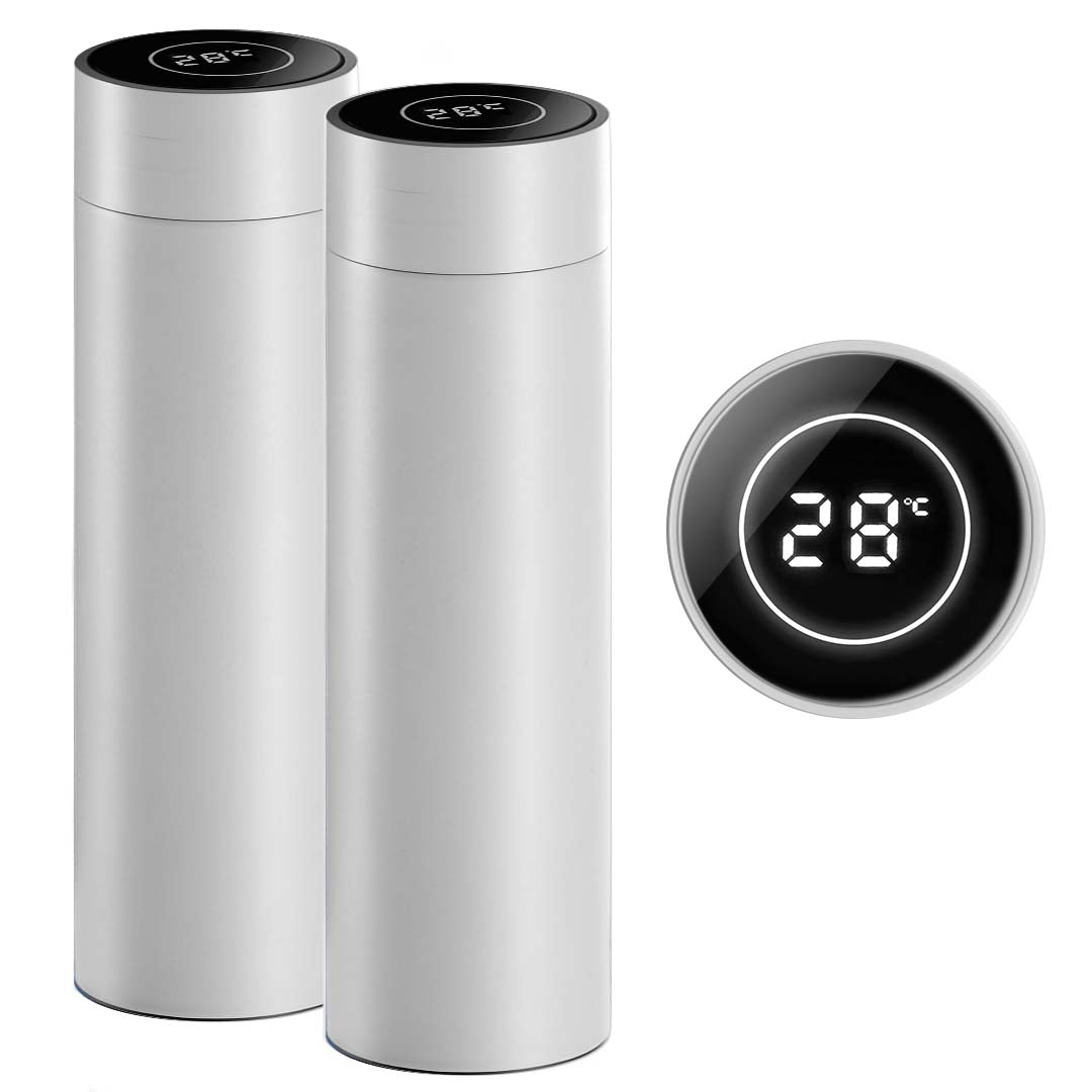 Soga 2 X 500 Ml Stainless Steel Smart Lcd Thermometer Display Bottle Vacuum Flask Thermos White