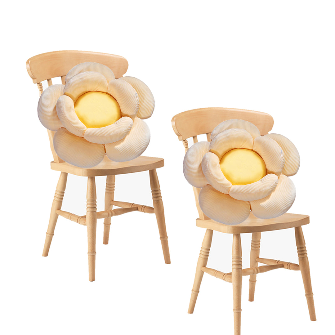 2X Beige Double Flower Shape Cushion Soft Bedside Floor Plush Pillow Home Decor