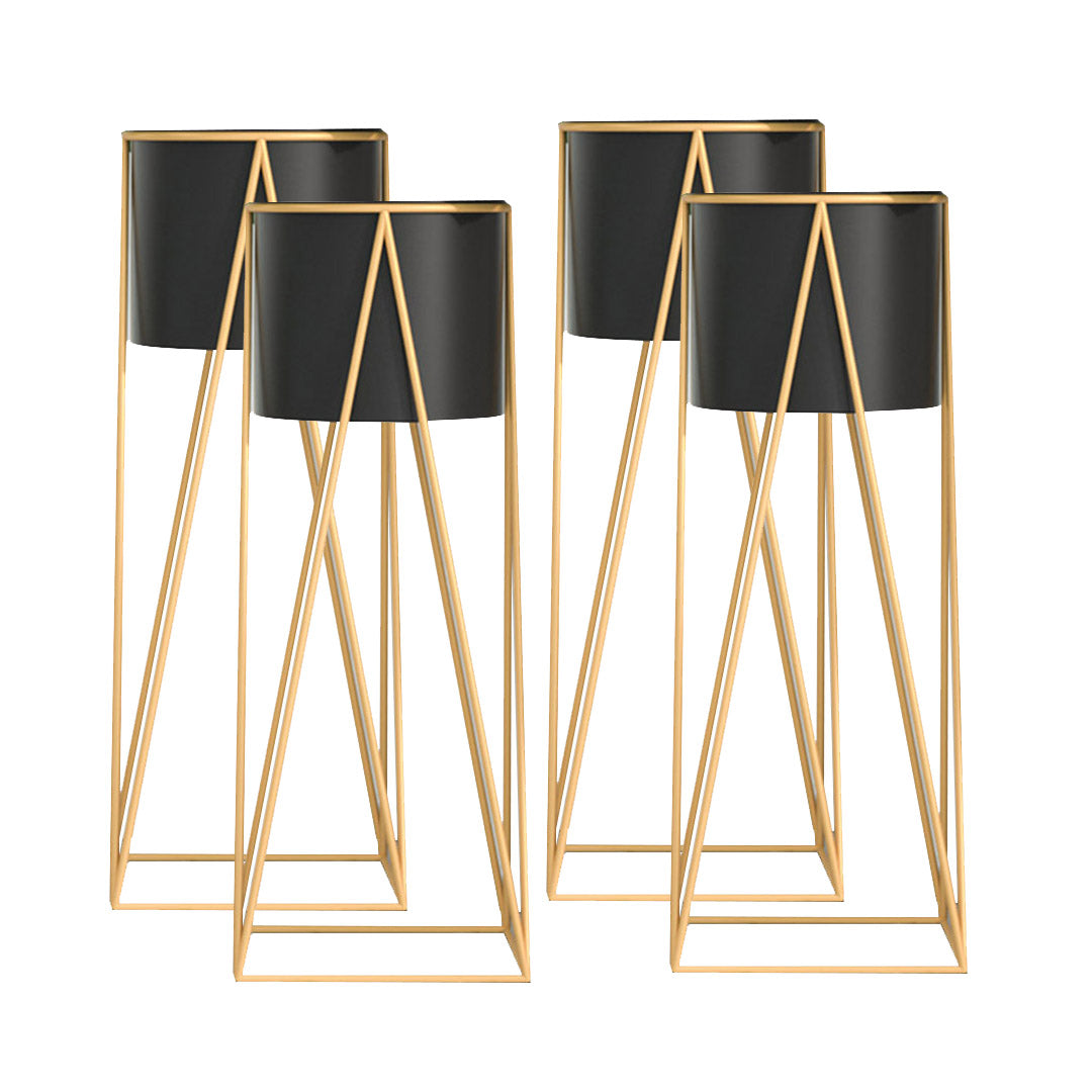 Soga 4 X 70cm Gold Metal Plant Stand With Black Flower Pot Holder Corner Shelving Rack Indoor Display