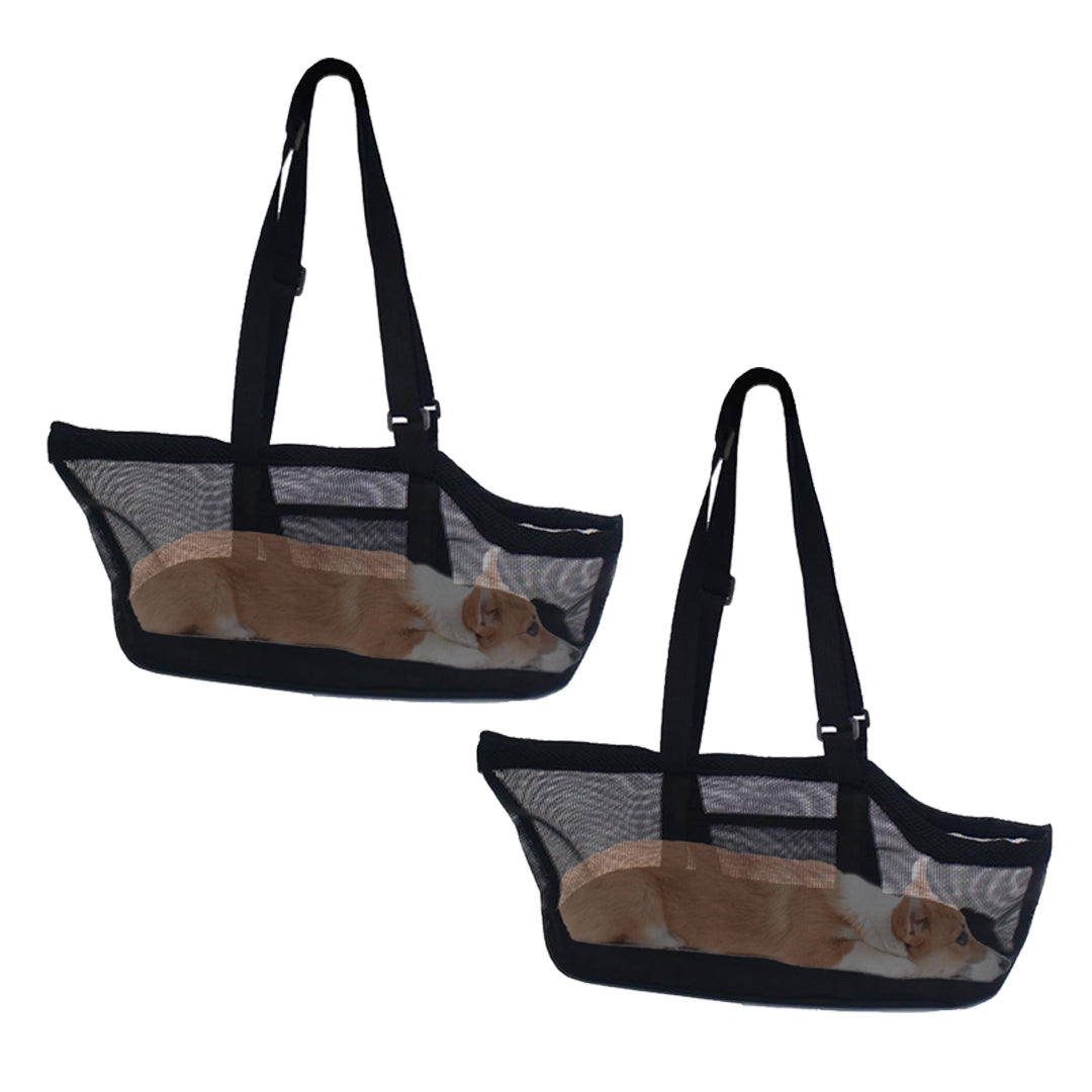 2X Black Pet Carrier Bag Breathable Net Mesh Tote Pouch Dog Cat Travel Essentials