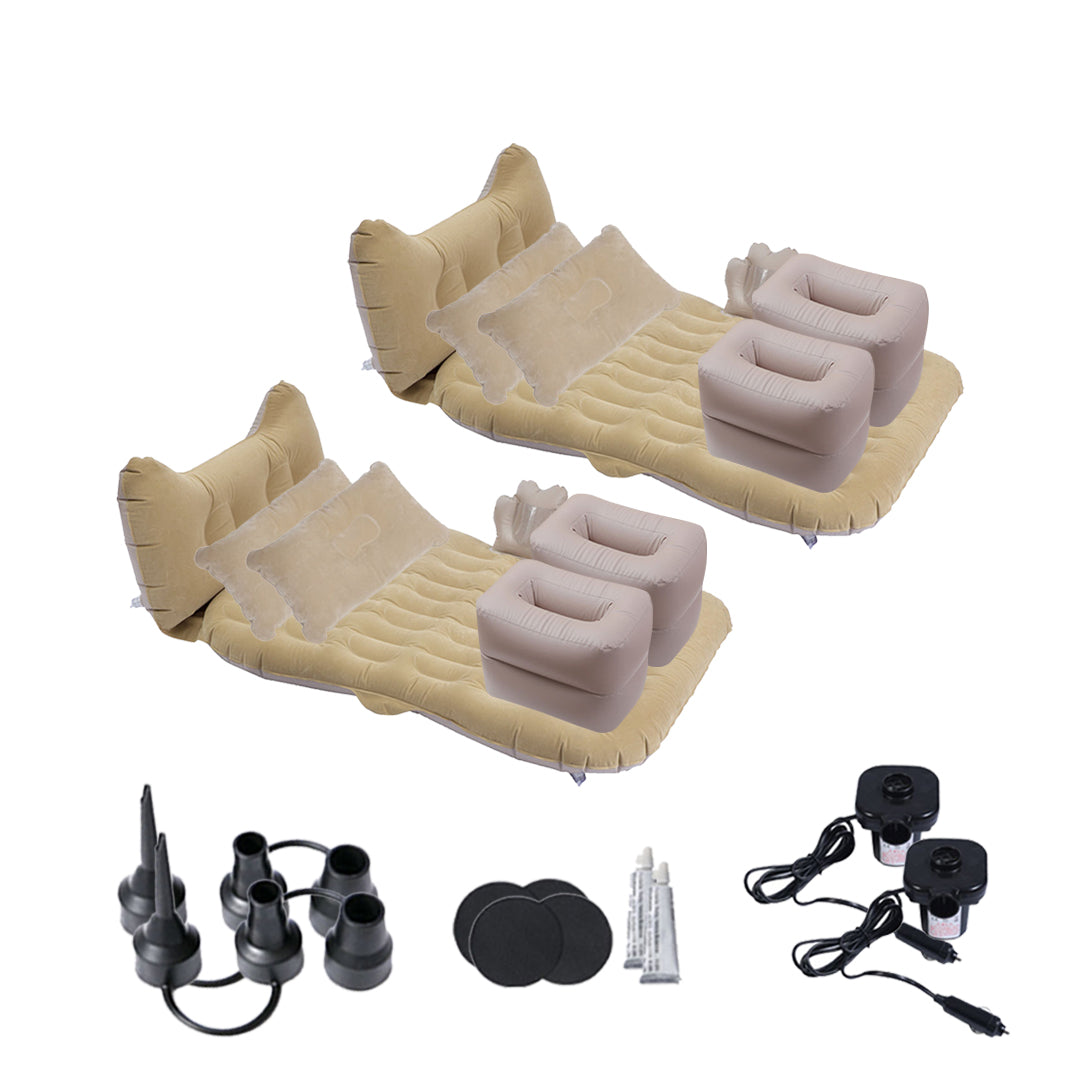 2X Beige Honeycomb Inflatable Car Mattress Portable Camping Air Bed Travel Sleeping Kit Essentials