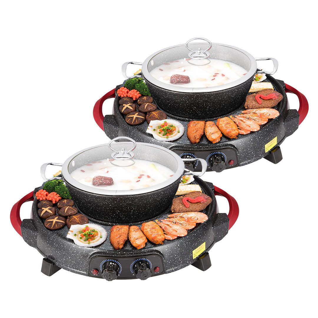 Soga 2 X 2 In 1 Electric Stone Coated Teppanyaki Grill Plate Steamboat Hotpot