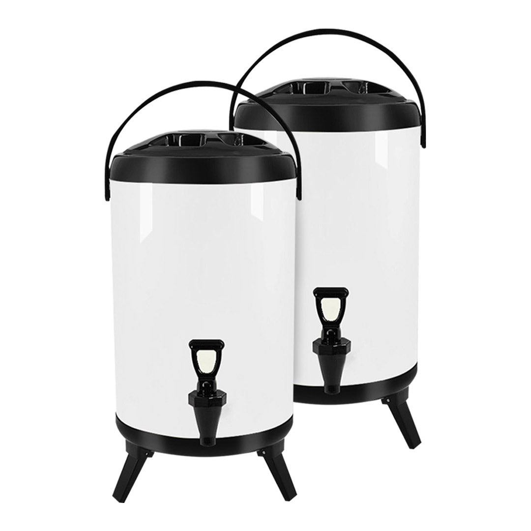 Soga 2 X 14 L Stainless Steel Insulated Milk Tea Barrel Hot And Cold Beverage Dispenser Container With Faucet White