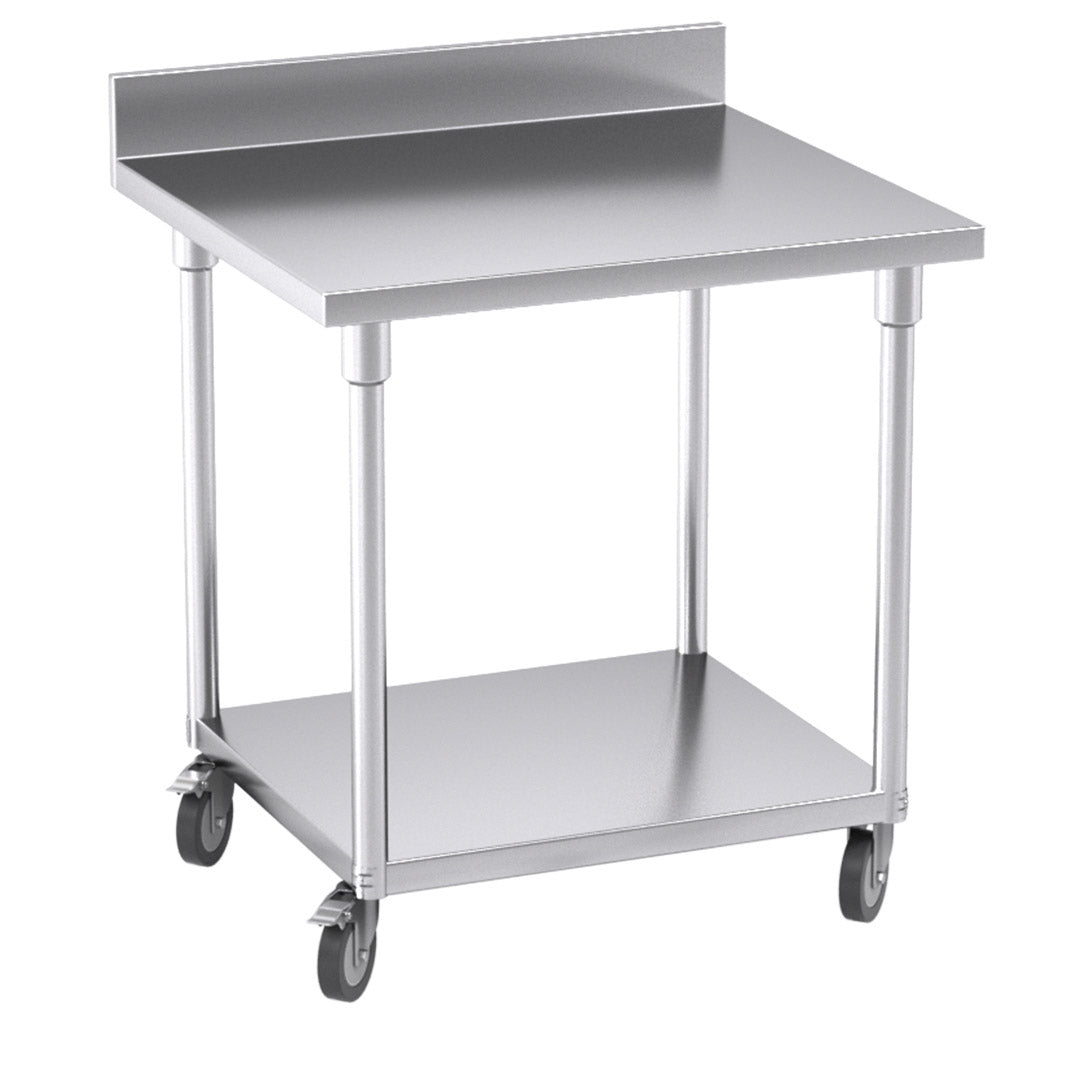 Soga 80cm Commercial Catering Kitchen Stainless Steel Prep Work Bench Table With Backsplash And Caster Wheels