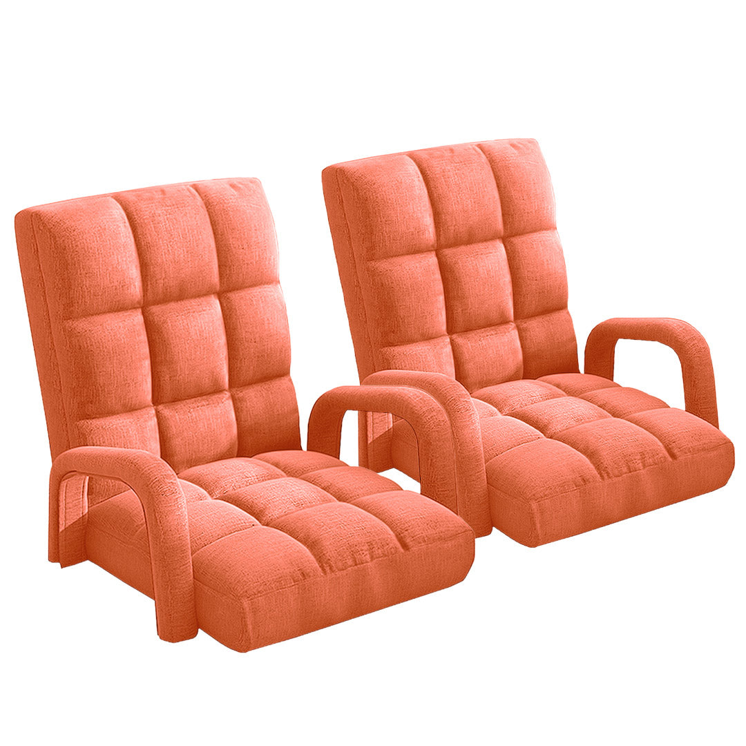 Soga 2 X Foldable Lounge Cushion Adjustable Floor Lazy Recliner Chair With Armrest Orange