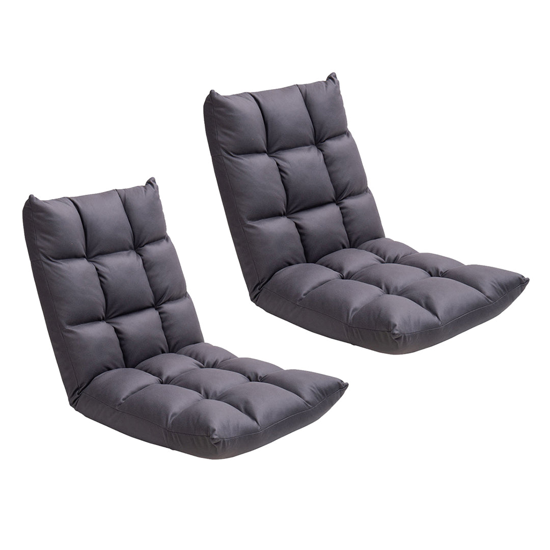 2X Grey Lounge Floor Recliner Adjustable Gaming Sofa Bed Foldable Indoor Outdoor Backrest Seat Home Office Decor