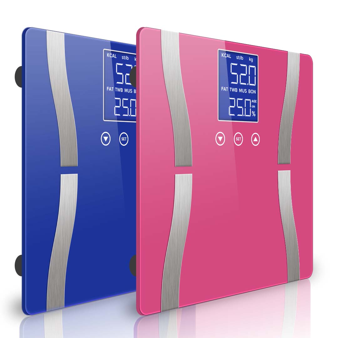 Soga 2 X Glass Lcd Digital Body Fat Scale Bathroom Electronic Gym Water Weighing Scales Blue/Pink