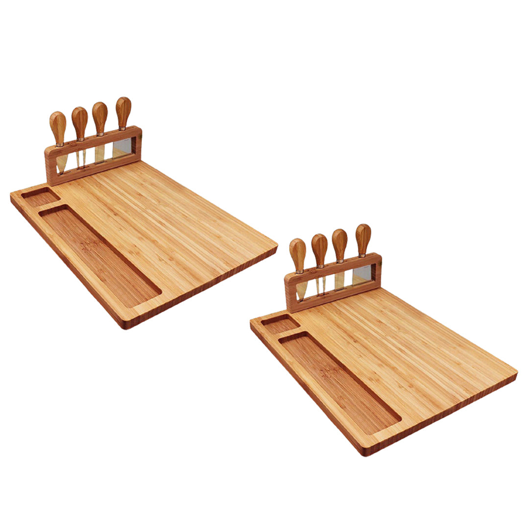 Soga 2 X 36cm Brown Rectangular Wood Cheese Board Charcuterie Serving Tray With Knife Set Countertop Decor