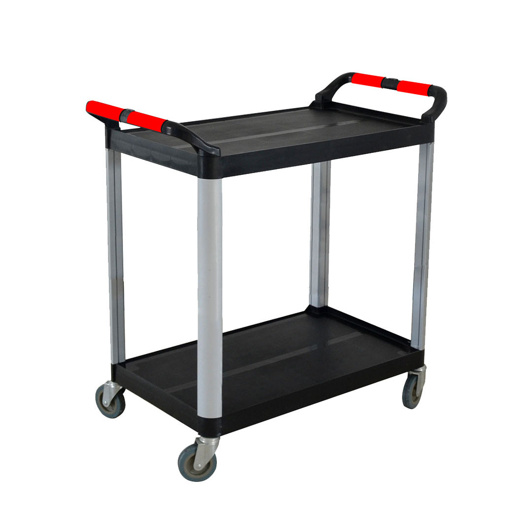 2 Tier Food Trolley Portable Kitchen Cart Multifunctional Big Utility Service with wheels 950x500x640mm Black