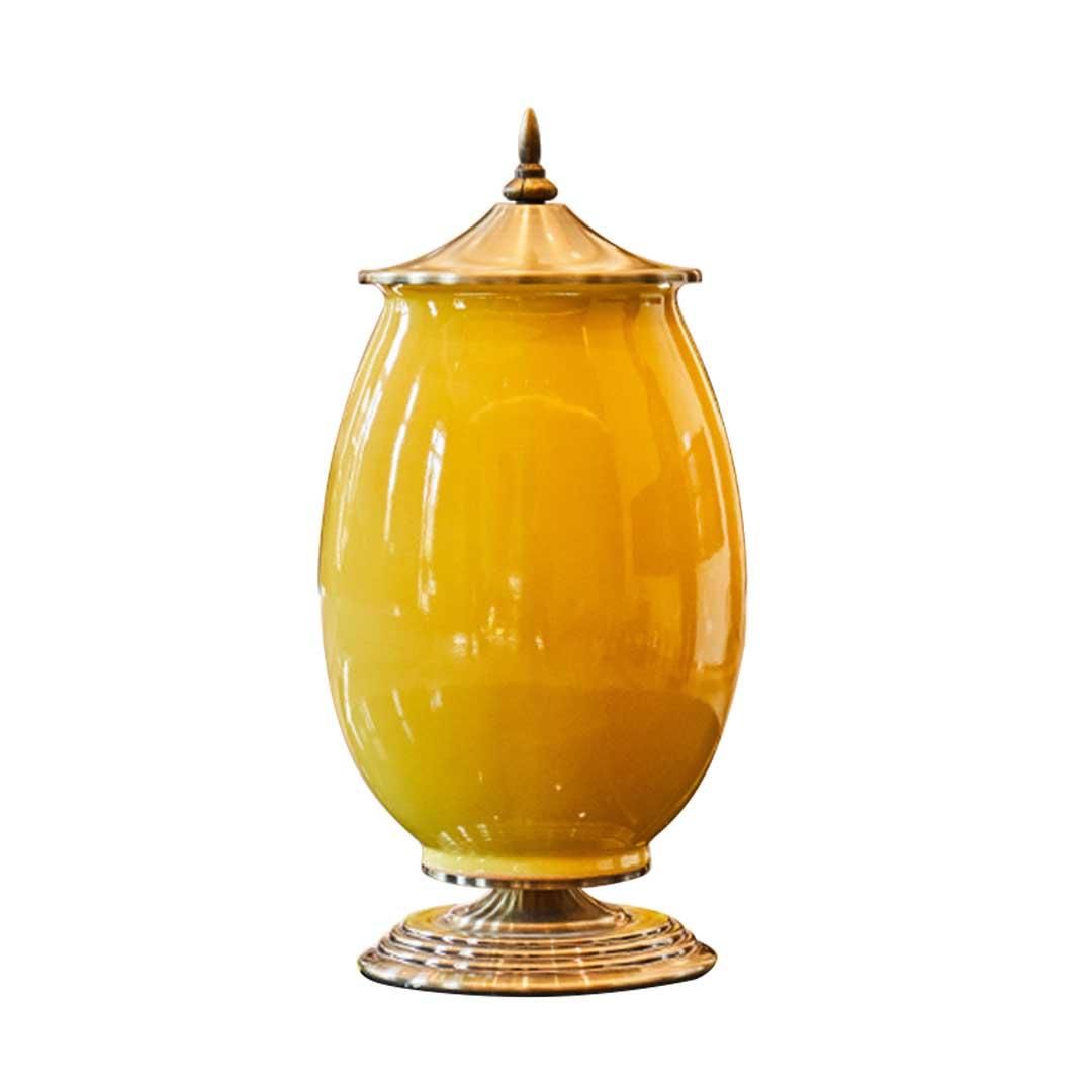 Soga 40.5cm Ceramic Oval Flower Vase With Gold Metal Base Yellow