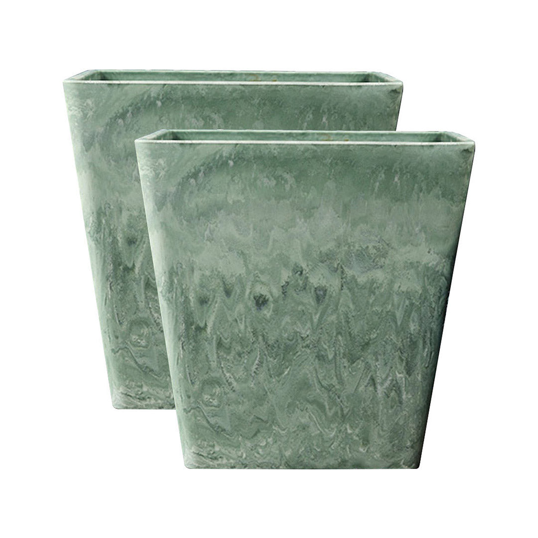 Soga 2 X 27cm Green Grey Square Resin Plant Flower Pot In Cement Pattern Planter Cachepot For Indoor Home Office