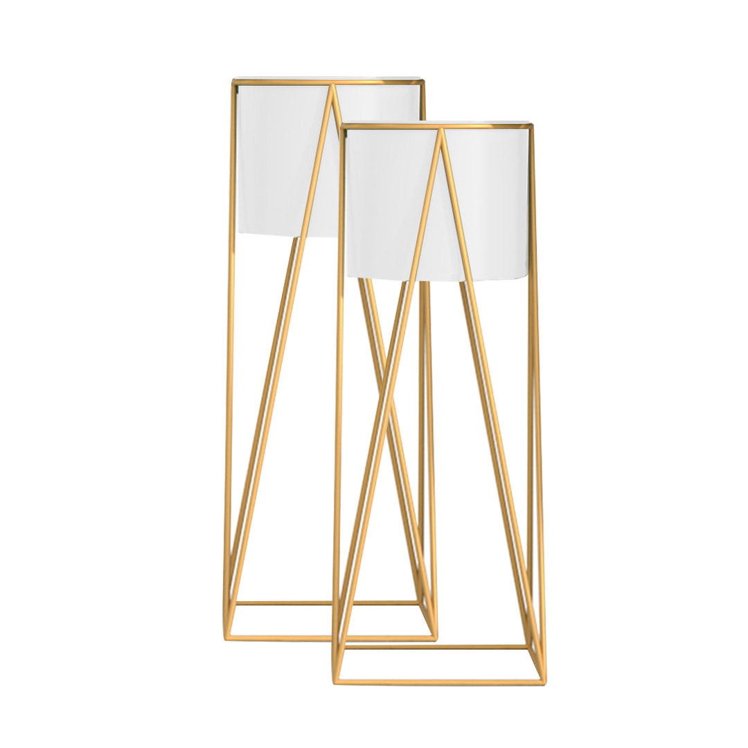 Soga 2 X 70cm Gold Metal Plant Stand With White Flower Pot Holder Corner Shelving Rack Indoor Display