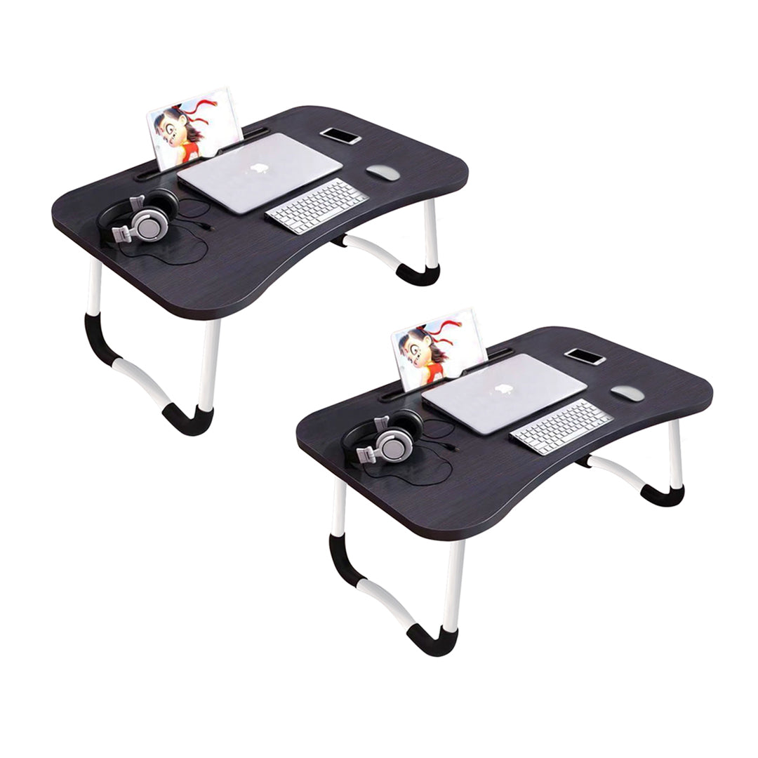 2X Black Portable Bed Table Adjustable Foldable Bed Sofa Study Table Laptop Mini Desk with Notebook Stand Card Slot Holder Home Decor