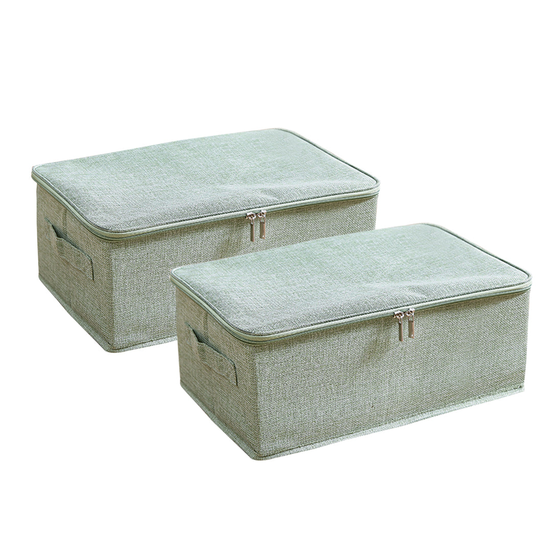 2X Green Small Portable Double Zipper Storage Box Moisture Proof Clothes Basket Foldable Home Organiser