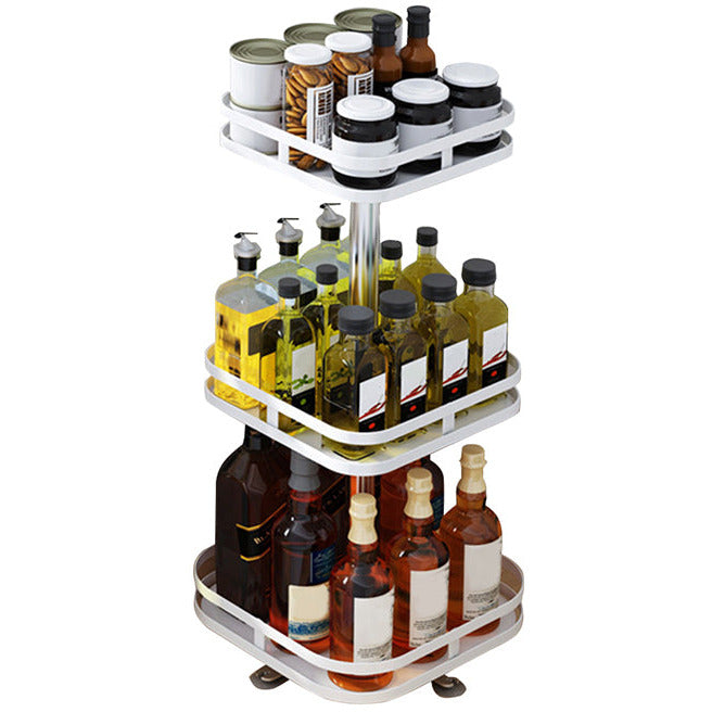 3 Tier Steel White Square Rotating Multi-Function Kitchen Portable Storage Spice Seasoning Kitchen Countertop Organiser Shelf