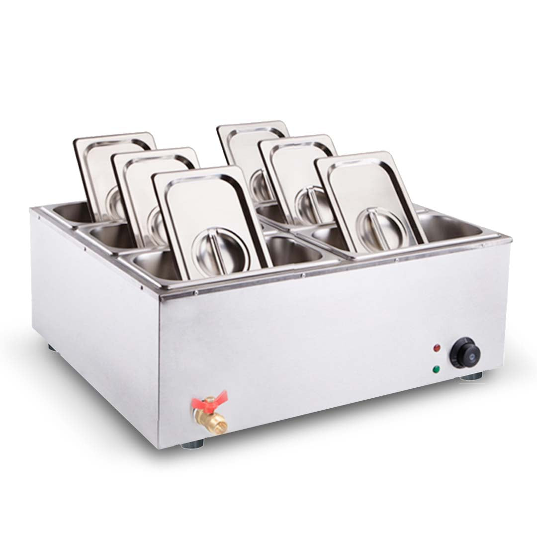 Soga Stainless Steel 6 X 1/3 Gn Pan Electric Bain Marie Food Warmer With Lid