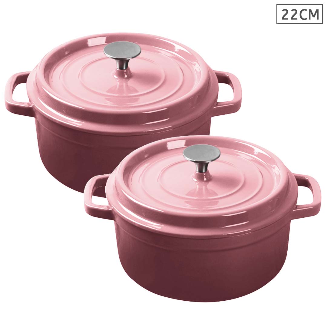 Soga 2 X Cast Iron 22cm Enamel Porcelain Stewpot Casserole Stew Cooking Pot With Lid Pink