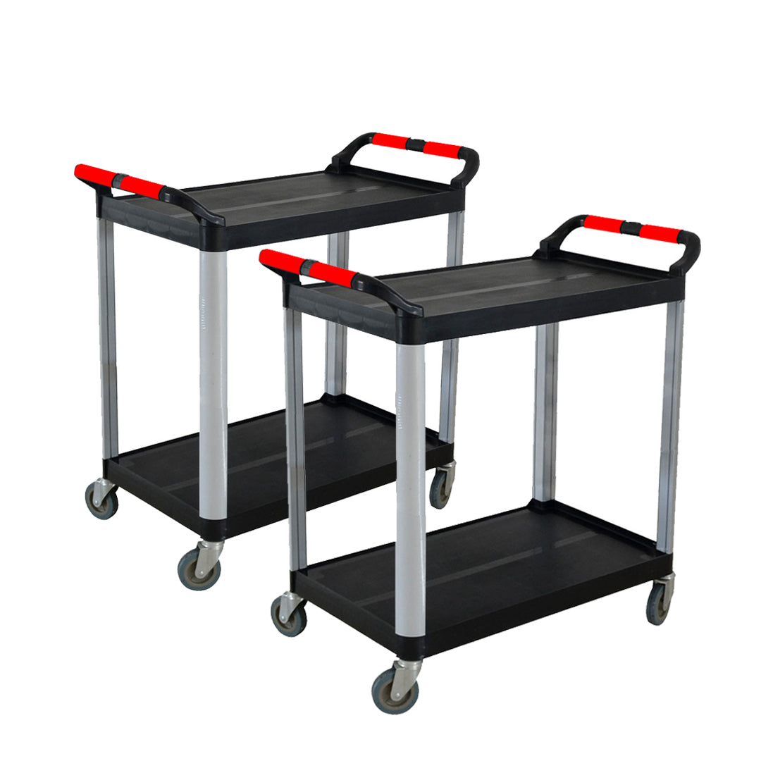 2X 2 Tier Food Trolley Portable Kitchen Cart Multifunctional Big Utility Service with wheels 845x430x940mm Black