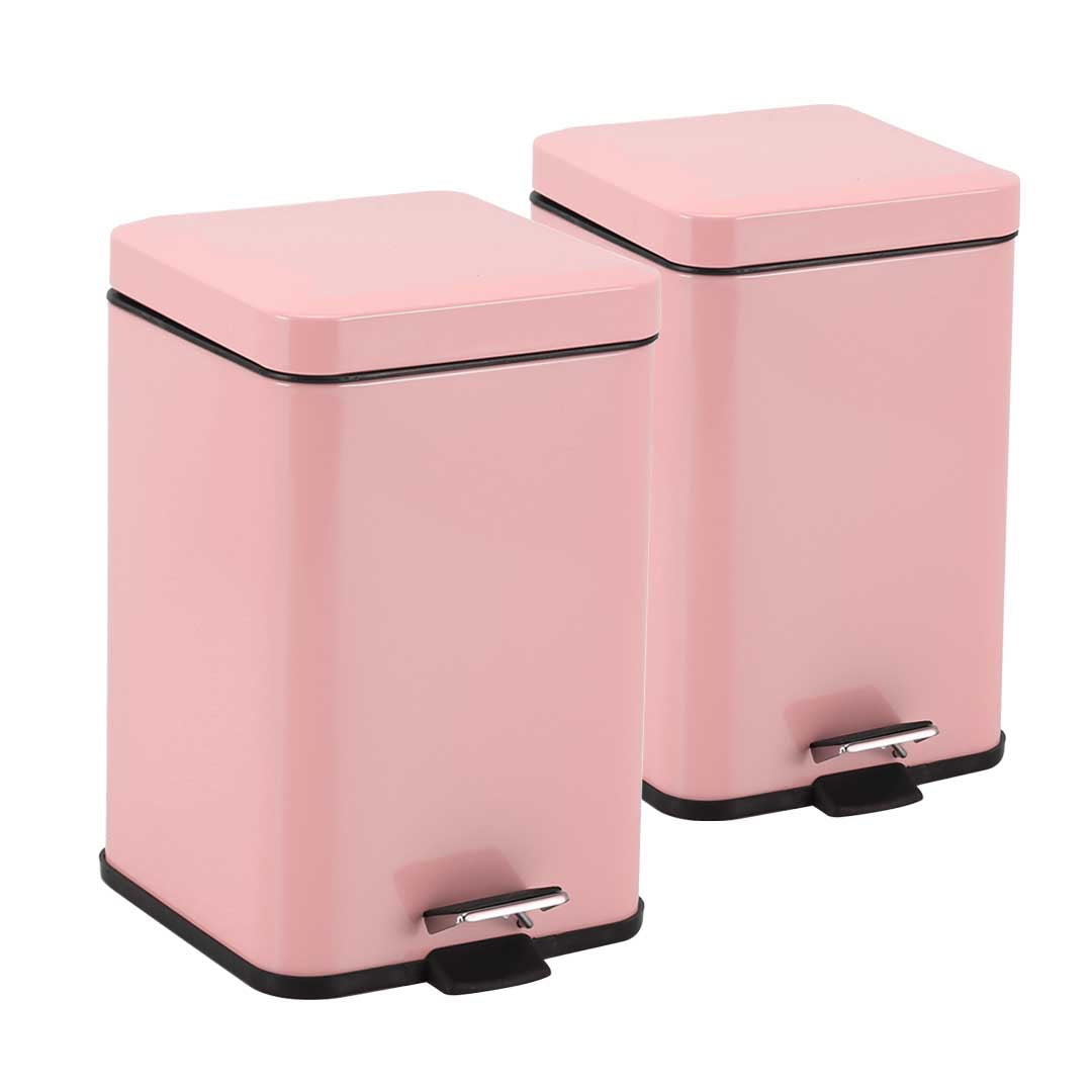 Soga 2 X 6 L Foot Pedal Stainless Steel Rubbish Recycling Garbage Waste Trash Bin Square Pink