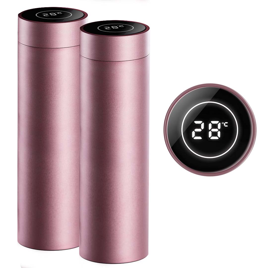 Soga 2 X 500 Ml Stainless Steel Smart Lcd Thermometer Display Bottle Vacuum Flask Thermos Rose Gold