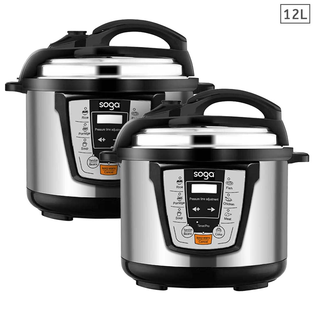 Soga 2 X Electric Stainless Steel Pressure Cooker 12 L 1600 W Multicooker 16