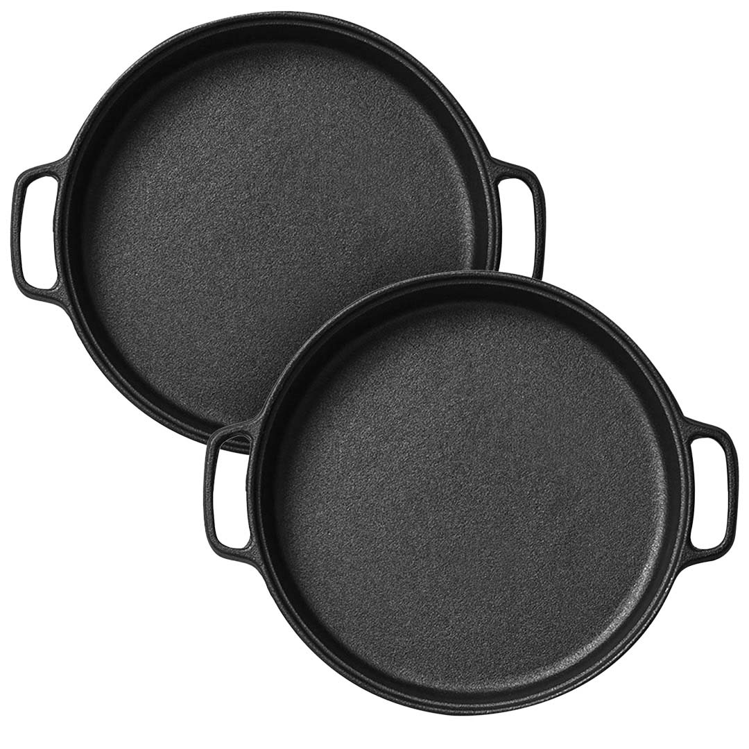 Soga 2 X Cast Iron 35cm Frying Pan Skillet Coating Steak Sizzle Platter