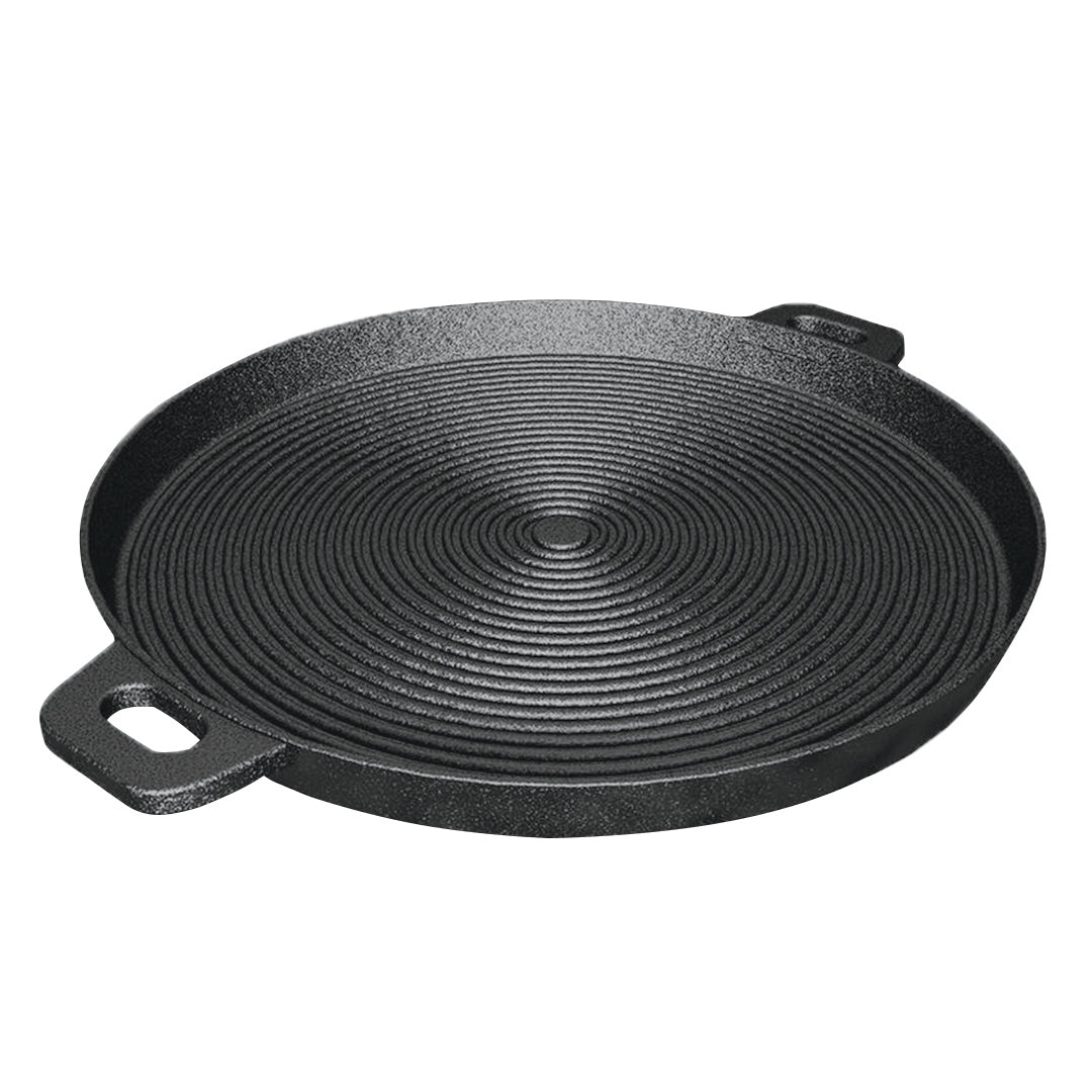 Soga 35cm Round Ribbed Cast Iron Frying Pan Skillet Steak Sizzle Platter With Handle