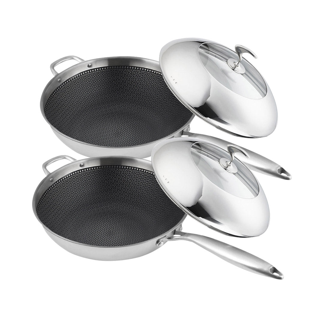 Soga 2 X 18/10 Stainless Steel Fry Pan 32cm Frying Pan Top Grade Non Stick Interior Skillet With Helper Handle And Lid