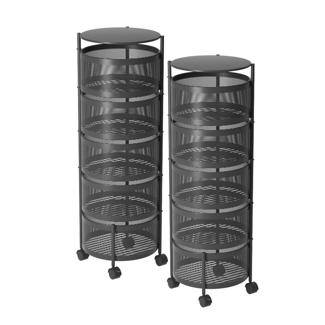 Soga 2 X 5 Tier Steel Round Rotating Kitchen Cart Multi Functional Shelves Portable Storage Organizer With Wheels