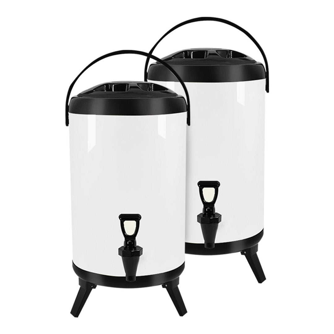 Soga 2 X 12 L Stainless Steel Insulated Milk Tea Barrel Hot And Cold Beverage Dispenser Container With Faucet White