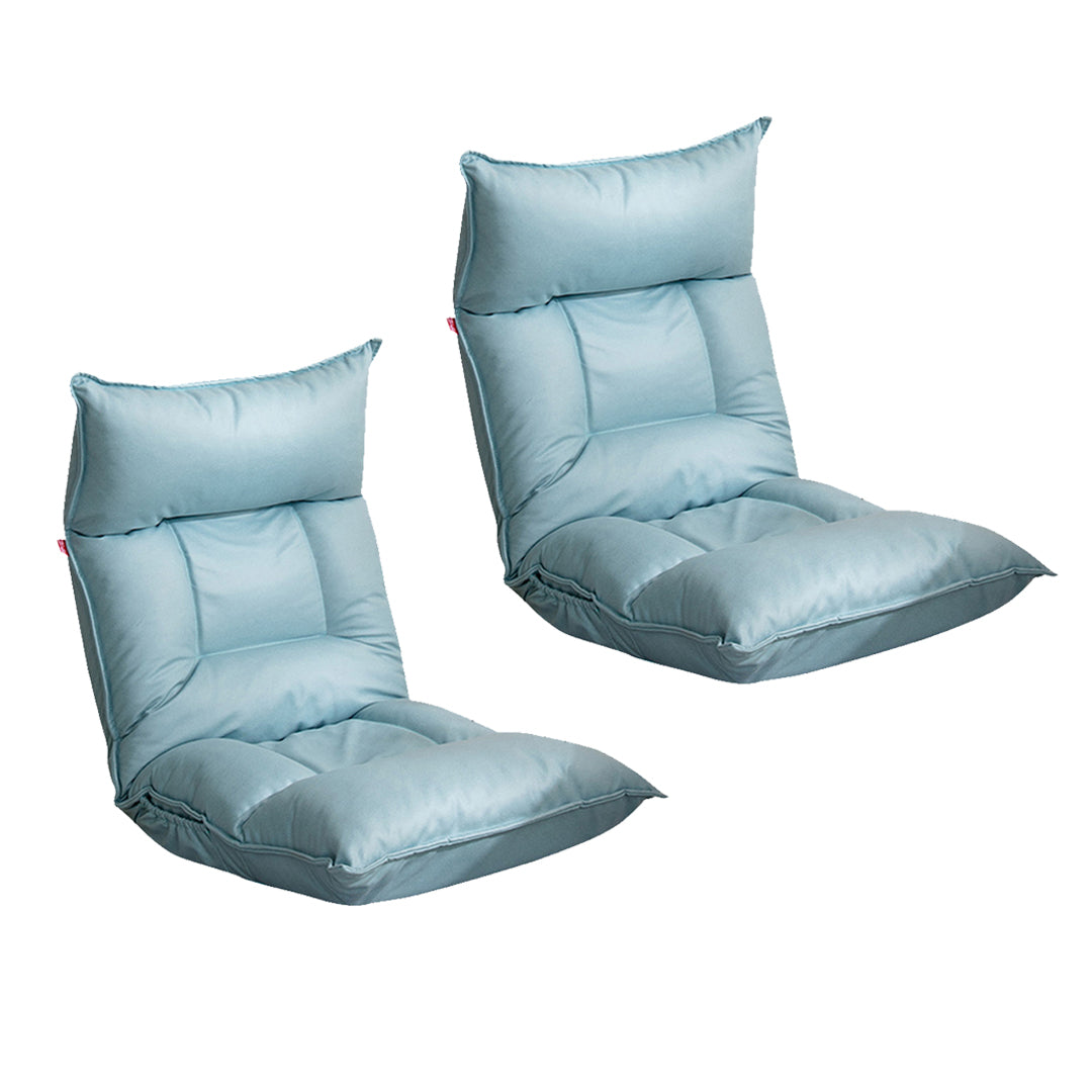 2X Blue Lounge Recliner Lazy Sofa Bed Tatami Cushion Collapsible Backrest Seat Home Office Decor
