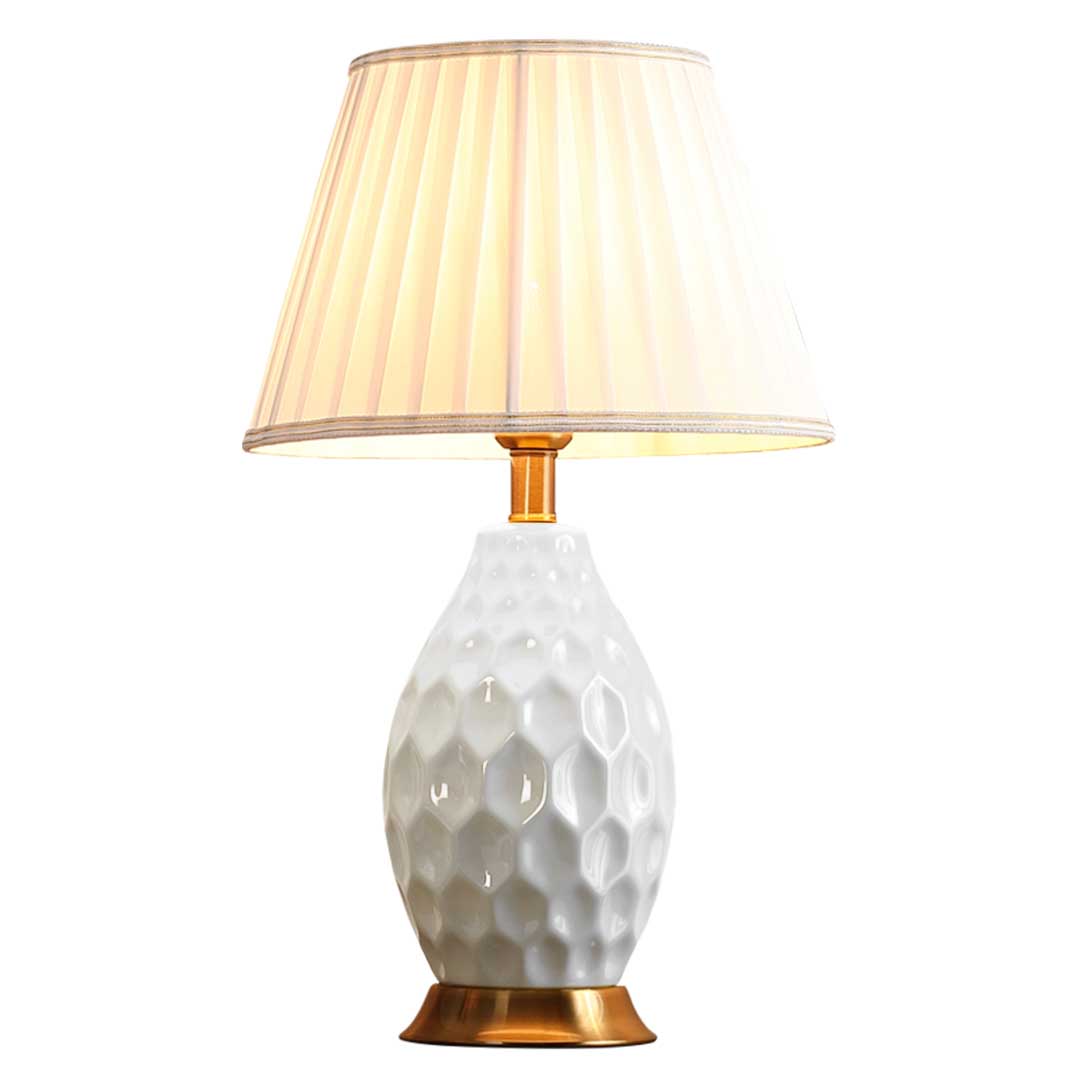 Soga Textured Ceramic Oval Table Lamp With Gold Metal Base White